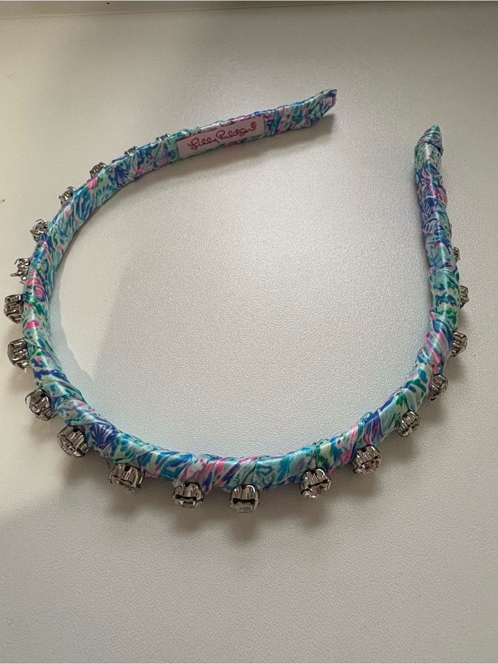 Lilly Pulitzer Blue, Teal & Pink Floral Fabric Headband with Silver Accents